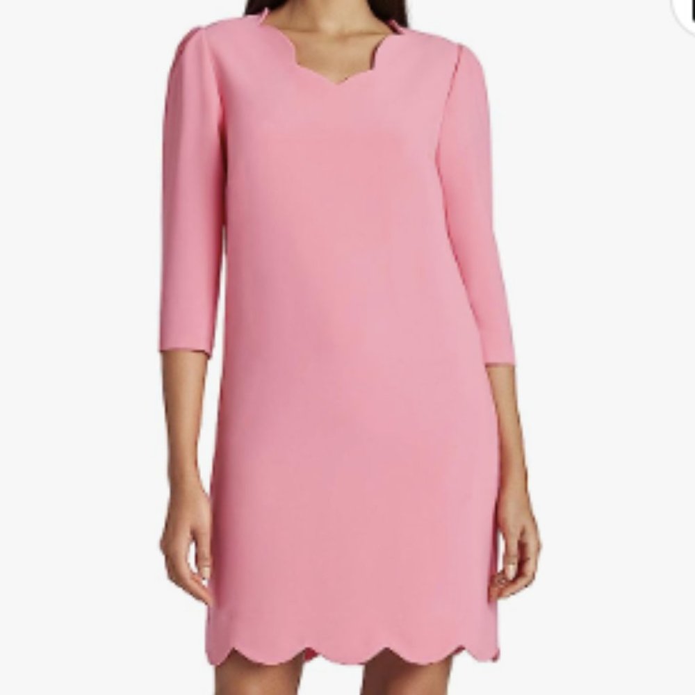 NWT Tahari Pink Crepe Scallop Shift Dress - Size 16